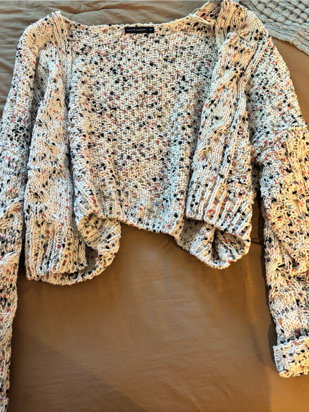 moon & madison Cream Speckled Off-the-Shoulder Knit Sweater